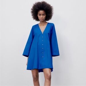 Zara Blue Voluminous Mini Dress Small